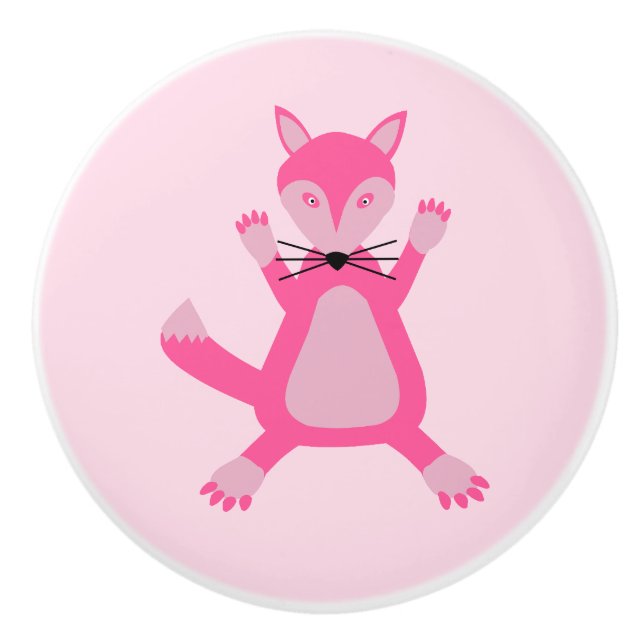 Pretty Pink Baby Girl Fox Nursery Ceramic Knob (Front)