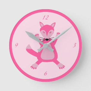 Pretty Pink Baby Girl Fox Nursery Round Clock