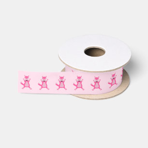 Pretty Pink Baby Girl Fox Patterned Baby Shower Satin Ribbon
