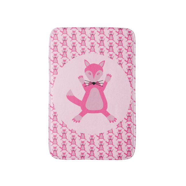 Pretty Pink Baby Girl Fox Patterned Bath Mat (Front Vertical)