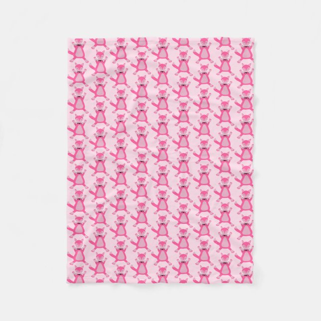 Pretty Pink Baby Girl Fox Patterned Fleece Blanket (Front)