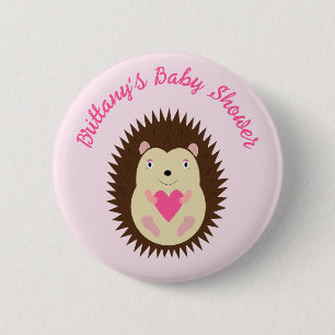 Pretty Pink Baby Girl Hedgehog Baby Shower 6 Cm Round Badge