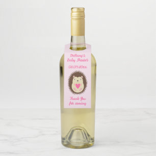 Pretty Pink Baby Girl Hedgehog Baby Shower Bottle Tag