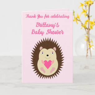 Pretty Pink Baby Girl Hedgehog Baby Shower Card