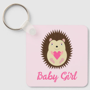 Pretty Pink Baby Girl Hedgehog Baby Shower Key Ring