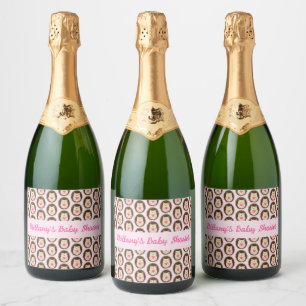 Pretty Pink Baby Girl Hedgehog Baby Shower Sparkling Wine Label