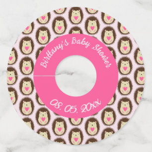 Pretty Pink Baby Girl Hedgehog Baby Shower Wine Glass Tag