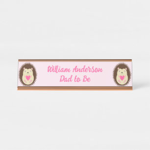 Pretty Pink Baby Girl Hedgehog Custom Desk Name Plate