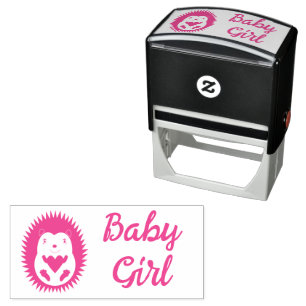 Pretty Pink Baby Girl Hedgehog Custom Self-inking Stamp