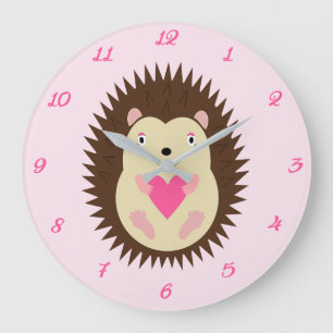 Pretty Pink Baby Girl Hedgehog Nursery Large Clock