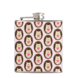 Pretty Pink Baby Girl Hedgehog Patterned Hip Flask