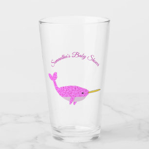 Pretty Pink Baby Girl Narwhal Baby Shower Custom Glass