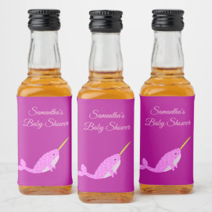 Pretty Pink Baby Girl Narwhal Baby Shower Custom Liquor Bottle Label