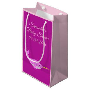 Pretty Pink Baby Girl Narwhal Baby Shower Custom Small Gift Bag