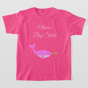 Pretty Pink Baby Girl Narwhal Custom Big Sister T-Shirt