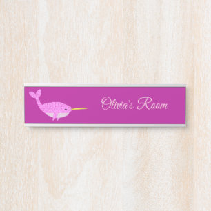 Pretty Pink Baby Girl Narwhal Custom Nursery Door Sign