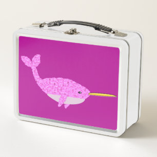 Pretty Pink Baby Girl Narwhal Metal Lunch Box