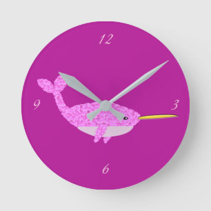 Pretty Pink Baby Girl Narwhal Nursery Round Clock