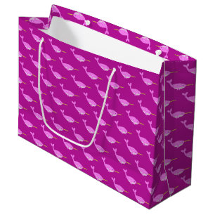 Pretty Pink Baby Girl Narwhal Patterned Large Gift Bag
