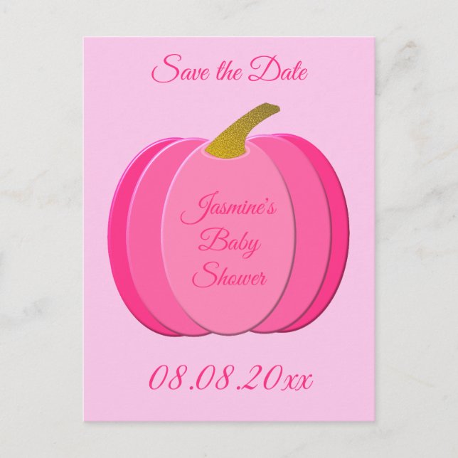 Pretty Pink Baby Girl Pumpkin Baby Shower Custom Postcard (Front)
