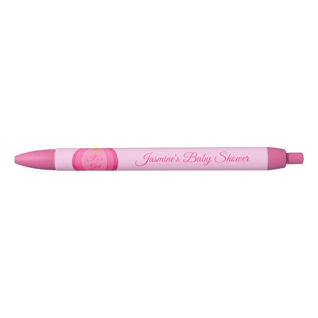 Pretty Pink Baby Girl Pumpkin Custom Baby Shower Black Ink Pen (Front)