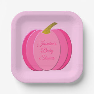 Pretty Pink Baby Girl Pumpkin Custom Baby Shower Paper Plate