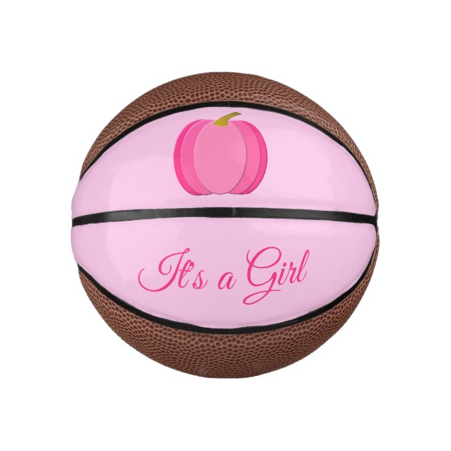 Pretty Pink Baby Girl Pumpkin Custom Gender Reveal Mini Basketball (Front)