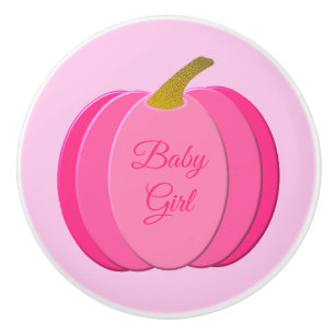 Pretty Pink Baby Girl Pumpkin Custom Nursery Ceramic Knob