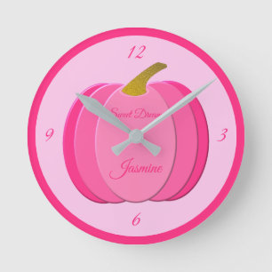Pretty Pink Baby Girl Pumpkin Custom Nursery Round Clock