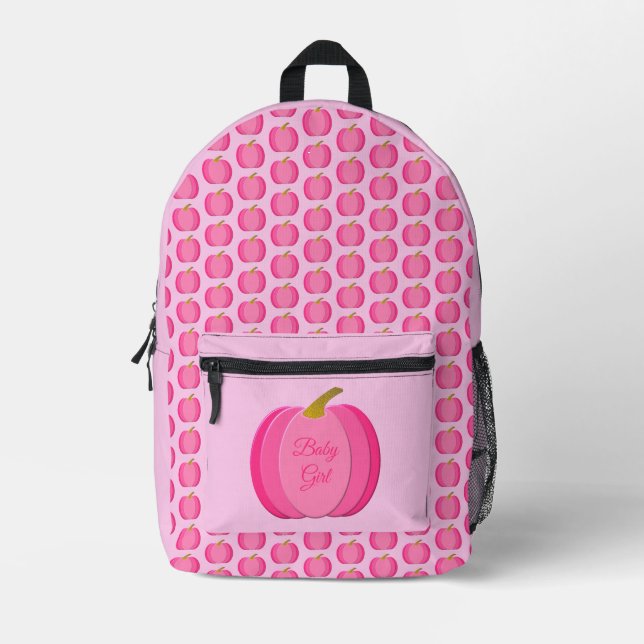 Pretty Pink Baby Girl Pumpkin Custom Printed Backpack (Front)