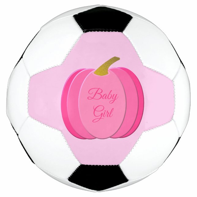 Pretty Pink Baby Girl Pumpkin Custom Soccer Ball (Front)