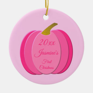 Pretty Pink Baby Girl Pumpkin First Christmas Ceramic Tree Decoration