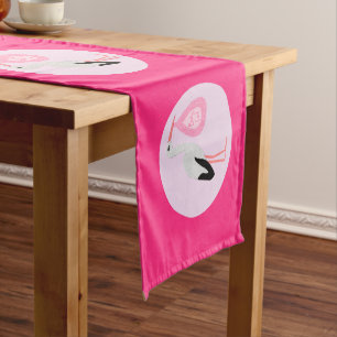Pretty Pink Baby Girl Stork Baby Shower Short Table Runner