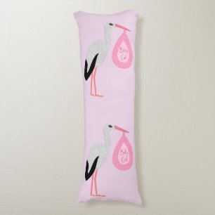 Pretty Pink Baby Girl Stork Body Cushion