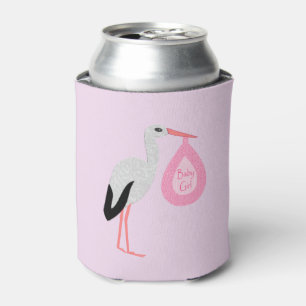 Pretty Pink Baby Girl Stork Can Cooler