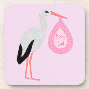 Pretty Pink Baby Girl Stork Coaster