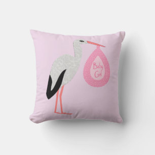 Pretty Pink Baby Girl Stork Cushion