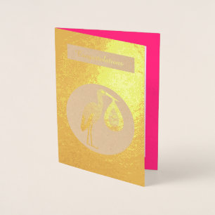 Pretty Pink Baby Girl Stork Foil Card