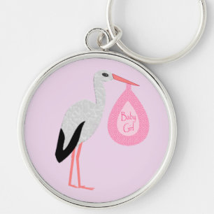 Pretty Pink Baby Girl Stork Key Ring