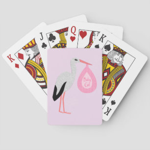 Pretty Pink Baby Girl Stork Playing Cards