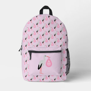 Pretty Pink Baby Girl Stork Printed Backpack