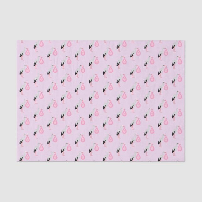 Pretty Pink Baby Girl Stork Tissue Paper (Front)