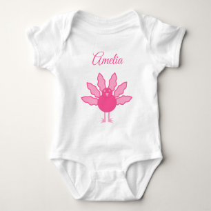 Pretty Pink Baby Girl Thanksgiving Turkey Custom Bodysuit