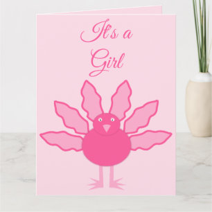 Pretty Pink Baby Girl Thanksgiving Turkey Custom Card