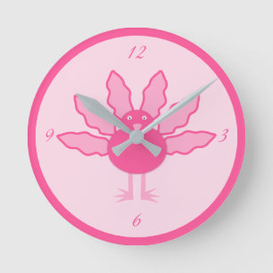 Pretty Pink Baby Girl Thanksgiving Turkey Nursery Round Clock