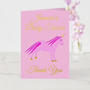 Pretty Pink Baby Girl Unicorn Baby Shower Custom Foil Greeting Card