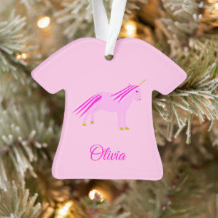 Pretty Pink Baby Girl Unicorn Custom 1st Christmas Ornament