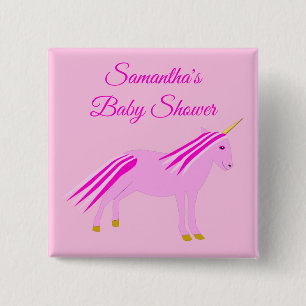 Pretty Pink Baby Girl Unicorn Custom Baby Shower 15 Cm Square Badge