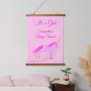 Pretty Pink Baby Girl Unicorn Custom Baby Shower Hanging Tapestry