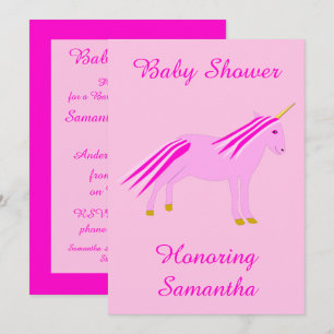 Pretty Pink Baby Girl Unicorn Custom Baby Shower Invitation
